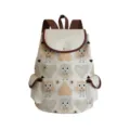 Cute owl print canvas backpack with brown trim, stylish casual daypack for school and travel. - Pink Heart Owl Style (sj0880)