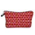 Red heart print makeup bag detail, glitter heart cosmetic storage pouch with zipper. - Red Base Pink White Stripe Alternate Gold Glitter Heart Style (hz7905)