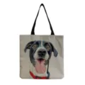 Lässige Canvas Umhängetasche mit niedlichem realistischem Hundeprint, leichte Handtasche. - Schwarz Weiß Hund Ölgemälde (hm2811)