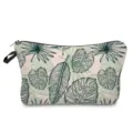 Tropical green leaf print cosmetic bag, stylish women's waterproof toiletry pouch and clutch. - Pink Hand-drawn Leaves Style (hz4781)