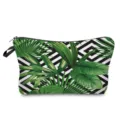 Tropical green leaves print cosmetic pouch detail view, portable zipper makeup bag for travel. - Geometric B&W Leaf Style (hz4783)
