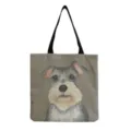 Lässiger Leinwand Shopper mit Ölgemälde Schnauzer Hundemotiv und schwarzen Tragegriffen. - Grauton Schnauzer Druck (hm2814)