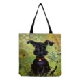 Leinwand Tragetasche mit künstlerischem Ölgemälde schwarzer Hund Druck, lässige Handtasche. - Vintage Schwarz Terrier Druck (hm2815)