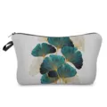 Close up view of the stylish ginkgo leaf printed makeup pouch zipper detail and fabric. - Ginkgo Leaf Pattern Style (hz4785)