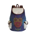 Canvas backpack with colorful owl print, casual travel daypack for women and girls - Deep Blue Mandala Owl Style (sjCB123)