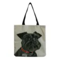 Leinwand Tragetasche mit Ölgemälde Druck von schwarzem Schnauzer Hund und rotem Halsband. - Schwarz Schnauzer Druck (hm2818)