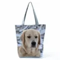 Τσάντα tote από καμβά με τύπωμα Labrador, μεγάλη casual τσάντα ώμου για καθημερινή χρήση. - Τύπωμα Σκύλου σε Χιονισμένο Τοπίο (hl10186)