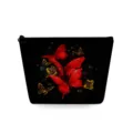 Black butterfly print cosmetic bag zipper makeup pouch stylish travel storage organizer - Red and Yellow Butterfly Pattern (snk2717)