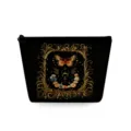 Black cosmetic bag featuring a vintage butterfly and floral golden print with zip closure. - Vintage Moon Phase Butterfly Floral (snk2719)