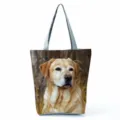 Τσαντα tote απο καμβα με print skylou labrador, γκρι λουρια, μεγαλη τσαντα casual. - Τύπωμα Λαμπραντόρ Ριτρίβερ (hl10207)