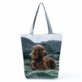 Τσάντα tote από καμβά με εκτύπωση σκύλου Irish Setter, casual τσάντα ώμου για γυναίκες - Στυλ Τυπώματος Σκύλου Σέτερ σε Φυσικό Τοπίο (hl10080)