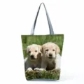Τσάντα Tote με Εκτύπωση Κουταβιού Labrador, Τσάντα Ώμου από Καμβά, Μεγάλη Χωρητικότητα. - Στυλ Δύο Κουτάβια που Παίζουν στο Γρασίδι (hl10221)