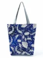 Vista dettagliata della borsa tote in tela con motivo in porcellana blu e bianca classica. - Stile Mandala Blu Scuro Con Timbro Rosso (hl3565)