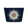 Close-up detail of the dark blue cosmetic pouch featuring elegant white floral print. - Chinese Auspicious Flower Style (sn3566)