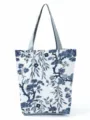Vista dettagliata della borsa tote floreale blu e bianca, borsa a spalla stile cinese vintage. - Stile Stampa Botanica Vintage Blu E Bianca (hl3567)