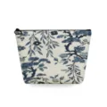 Detail view of a portable fabric makeup pouch featuring a classic blue and white floral pattern. - Classic Blue White Porcelain Style (sn3567)