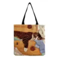 Canvas tote bag with cute sleeping cat print, large capacity casual shoulder bag for daily use. - Sleeping Cat in Drawer (hm2859)