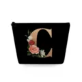 Black floral letter C cosmetic bag portable small makeup pouch lipstick storage organizer case - Capital Letter C Style