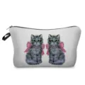 Niedliche graue Katzen Kosmetiktasche mit pinker Schleife, tragbarer Make-up Beutel für Damen. - Zwei Katzen und Rosa Schleife Stil (hz2761)