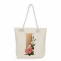 Canvas tote bag for women, large capacity shoulder bag with gold letter floral print and rope handles. - Golden Letter I Print Style