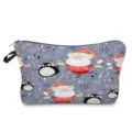 Christmas cosmetic bag featuring cute Santa Claus and penguin print for travel storage and daily use. - Purple Gray Background Penguin Christmas Tree Pattern (HZ0006)