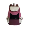 Cute cat print canvas backpack detail, pink colorblock school bag with side pockets and straps. - Pink Cat Style (sj1535)