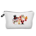 Cartoon Santa Claus print cosmetic bag travel storage pouch for women daily makeup organizer - White Canvas Reindeer Snowman Pattern (hz1567)
