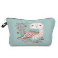 Owl print cosmetic bag detail showing cute animal illustration and durable zipper closure. - hz0102