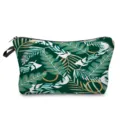 Close-up detail shot of tropical monstera leaf print cosmetic bag with secure zipper closure. - Dark Green Jungle Leaf (hz0301)