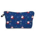 Christmas Santa Claus print makeup bag travel cosmetic wash pouch with zipper closure - Blue Background Text Snowflake Santa Claus Pattern (hz1590)