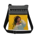 Stylish canvas crossbody bag featuring anime girl print and double zippers for daily use - Yellow Black Girl Print (xkk0507)