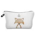Primer plano detallado de bolsa de maquillaje blanca con lindo estampado de zorro y cremallera. - Estilo Estampado de Zorro (hz3059)
