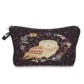 Owl print cosmetic bag detail, boho floral makeup pouch, portable canvas travel toiletry bag. - hz0221