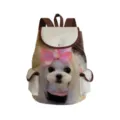 Canvas backpack featuring a cute white dog print with pink bow, detailed design, ideal for daily use. - Style 7 (sj8708)