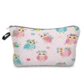 Cute cartoon owl cosmetic bag, portable travel makeup pouch with zipper and cute polka dot design. - hz0227