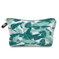 Tropical palm leaf print detail on cosmetic pouch zipper and fabric texture close-up view. - Green and White Leaf (hz0724)