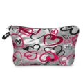 Bolsa de maquillaje elegante con estampado de corazones y texto de amor para uso diario. - Estilo Letra Inglesa Corazón Negro Rojo Base Gris (hz7916)