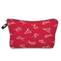 Bolso cosmético rojo con estampado de corazones blancos, estuche de maquillaje. - Estilo Corazón Dibujado a Mano Blanco Base Roja (hz7918)