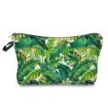 Tropical green leaf print makeup bag for women, stylish toiletry pouch with zipper - Green Leaf Pattern Style (hz4791)
