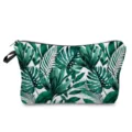 Detailed view of the tropical green leaf print cosmetic pouch, stylish waterproof toiletry bag. - Fresh Green Leaf Style (hz4793)
