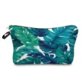 Tropical leaf print cosmetic bag, stylish travel makeup pouch with zipper closure for women daily use. - Green Leaf Pattern Style (hz4798)
