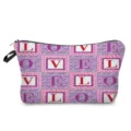 Vista detallada del bonito neceser de maquillaje rosa con patrón de amor y cremallera segura. - Estilo Estampado Rosa Corazón Patchwork Rosa Púrpura (hz7929)