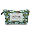 Tropical print cosmetic bag with blue flowers and butterflies, stylish travel makeup pouch for women. - Tropical Summer Print Style (hz4801)