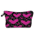 Elegante bolsa de maquillaje negra con corazón rosa y estampado love para viajes. - Estilo Letra LOVE Corazón Rosa Blanco Base Negra (hz7934)