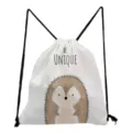 Cute cartoon hedgehog print drawstring backpack white casual school daily storage bag detail - Hedgehog Pattern (sk3054)