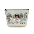 Canvas cosmetic pouch with cute nurse print, zipper makeup bag for daily travel use. - Multiple Masked Healthcare Workers (sn4533)