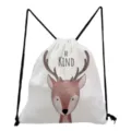 Cute deer print drawstring backpack detail, white canvas daily storage bag for students. - Deer Pattern (sk3057)