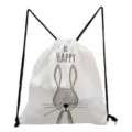 Cute Rabbit Print Canvas Drawstring Backpack Student Casual Storage Bag White School Bag - Rabbit Pattern (sk3065)