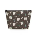 Carina borsa per trucco in tela a tema dentale trousse da toeletta portatile con cerniera - Tema Dentale dei Cartoni Animati Marrone Scuro (sn4548)