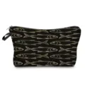 Detailaufnahme der schwarzen Kosmetiktasche mit Fisch-Muster und robustem Reißverschluss. - Schwarz All Over Retro Punktiertes Fisch Stil (hz0980)
